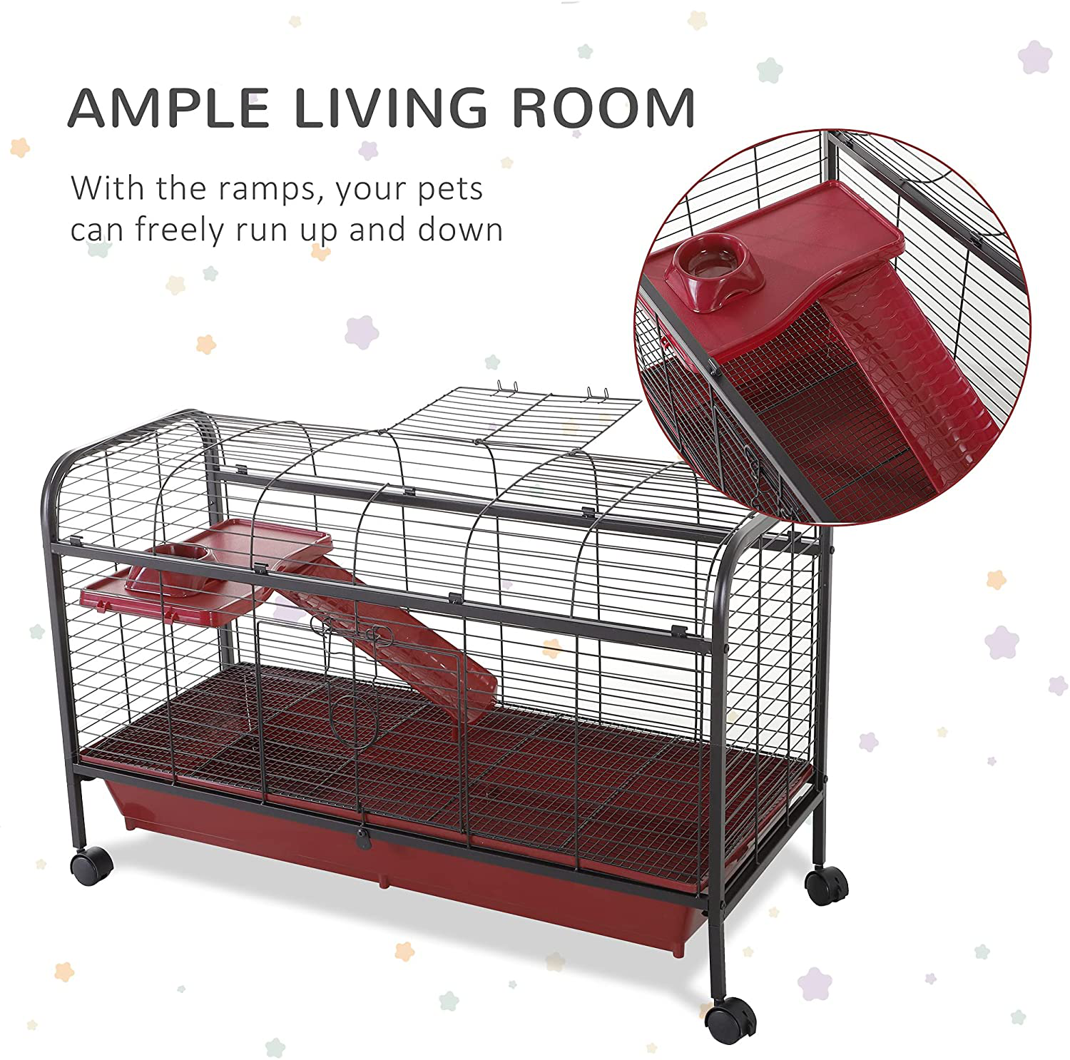 Pawhut 41" L Small Animal Cage Rabbit Guinea Pig Hutch Pet Play House with Feeder,Rolling Wheels, Platform, Ramp Animals & Pet Supplies > Pet Supplies > Small Animal Supplies > Small Animal Habitats & Cages PawHut   