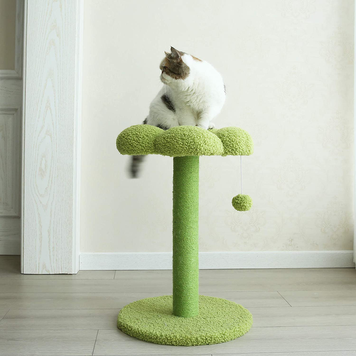 Petnpurr Cat Flower Scratching Post, Perch and Activity Tree with Teaser Ball Toy – Designed to Protect Your Home Furniture with Natural Sisal Scratcher