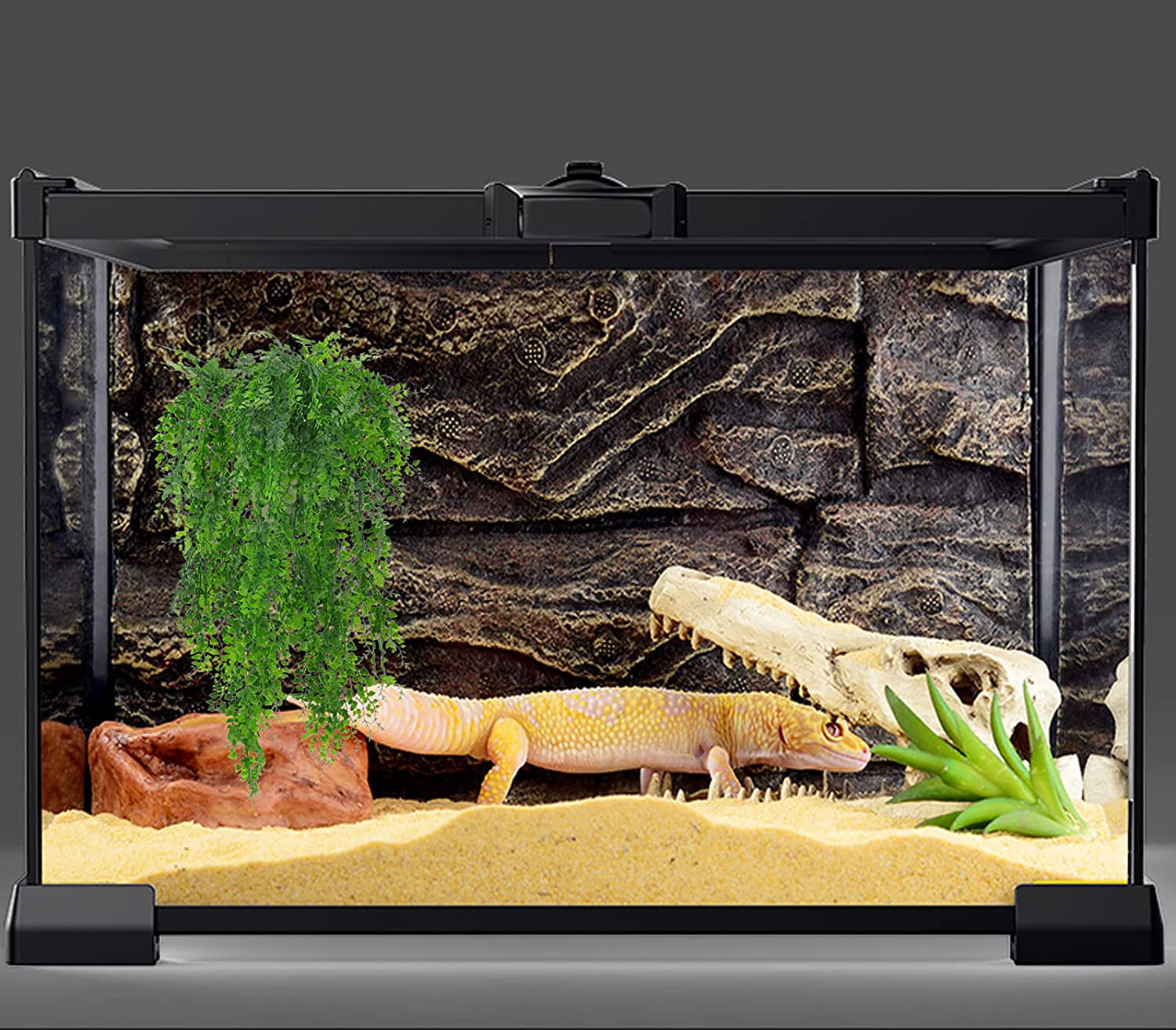 HERCOCCI 2 Pack Reptile Plants, Terrarium Hanging Plants Vines Artificial Leaves Habitat Decorations with Suction Cup for Bearded Dragon Hermit Crab Lizard Snake Geckos Chameleon Animals & Pet Supplies > Pet Supplies > Reptile & Amphibian Supplies > Reptile & Amphibian Habitats HERCOCCI   