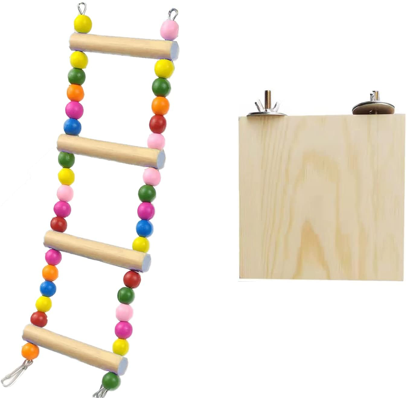 Dnoifne Bird Wooden Ladder Toy, Parrot Bird Perch Springboard with Ladders, Hanging Pet Bird Cage Accessories, Funny Perch Training Toys for Parrot Macaw African Budgies Cockatiels Hamster Squirrel Animals & Pet Supplies > Pet Supplies > Bird Supplies > Bird Ladders & Perches Dnoifne   