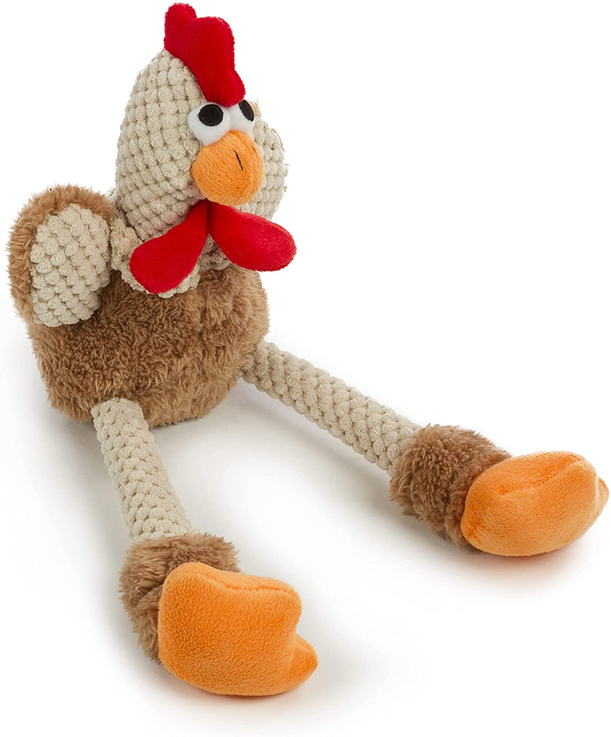 Godog Checkers Skinny Rooster with Chew Guard Technology Tough Plush Dog Toy,Brown, Large Animals & Pet Supplies > Pet Supplies > Dog Supplies > Dog Toys goDog   