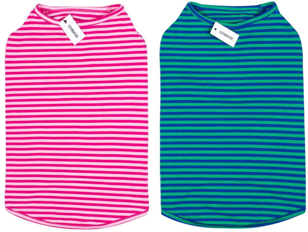 LEVIBASIC Dog Shirts Cotton Striped T-Shirts, Breathable Basic Vest for Puppy and Cat, Super Soft Stretchable Doggy Tee Tank Top Sleeveless, Fashion & Cute Color for Boys and Girls Animals & Pet Supplies > Pet Supplies > Dog Supplies > Dog Apparel Ulike Pink+Green XS 