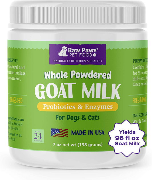 Raw Paws Frozen Raw & Powdered Goat Milk for Dogs & Cats - Made in USA - Milk Replacer for Puppies & Kittens - Goats Milk Supplement for Pets - Pet Food Topper & Enhancer Animals & Pet Supplies > Pet Supplies > Small Animal Supplies > Small Animal Treats Raw Paws Powder, 7-oz/96-oz of Milk  