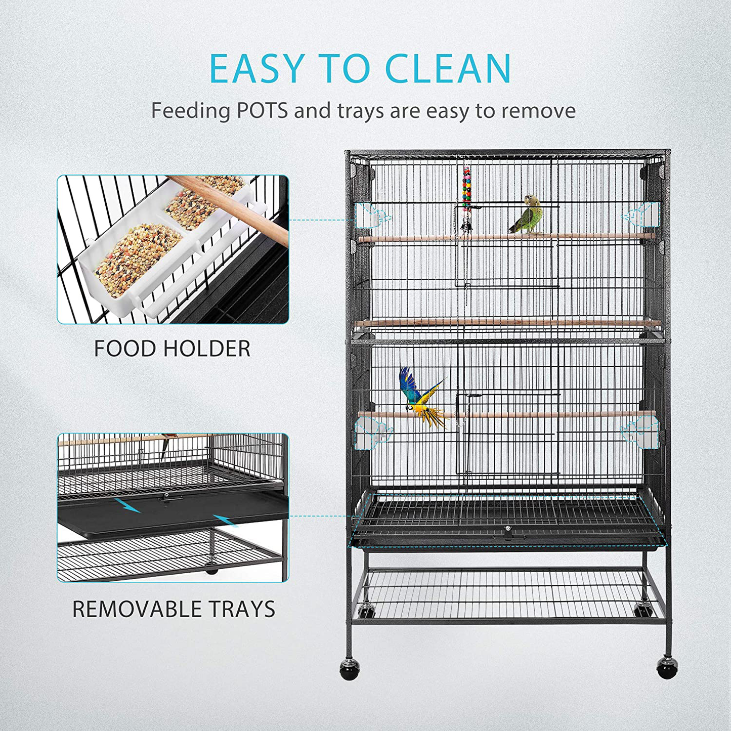 VIVOHOME 53 Inch Wrought Iron Large Bird Cage with Rolling Stand for Parrots Conures Lovebird Cockatiel Parakeets Animals & Pet Supplies > Pet Supplies > Bird Supplies > Bird Cage Accessories VIVOHOME   