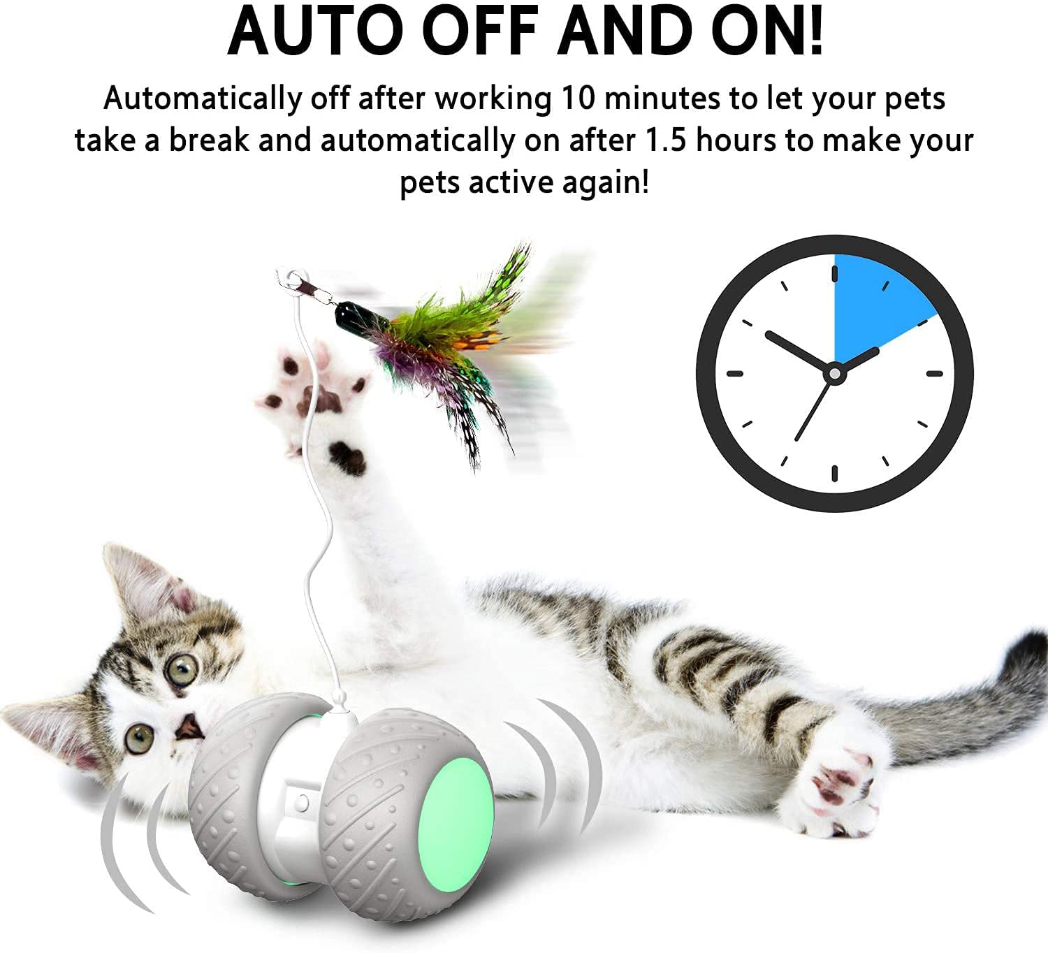 K-Berho Interactive Cat Toys for Indoor Cats, Irregularly Move Cat Ball Toys for Kitten/Cats, Robotic Cat Toy with Led Light/Feathers/Ribbon/Mouse Toys, Floors/Carpet Available, USB Charging Animals & Pet Supplies > Pet Supplies > Cat Supplies > Cat Toys k-berho   