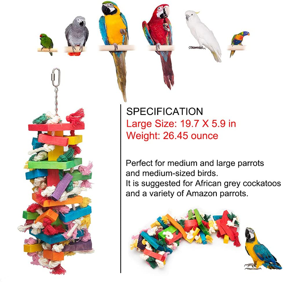 Parrot Toys for Medium Birds, Cardboard Bird Toys African Grey Parrot Toys, Natural Wooden Bird Cage Chewing Toy with Clip for Small Medium Parrots and Birds Cockatiel Conure