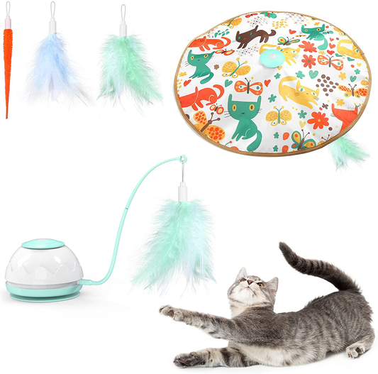 Vavopaw Interactive Cat Toys, 2-In-1 Cat Feather Toys, Adjustable Ambush Feather Kitten Toy for Indoor Playing, Automatic Electronic Kitten Toy for Cat Exercise Catcher Chasing Hunting