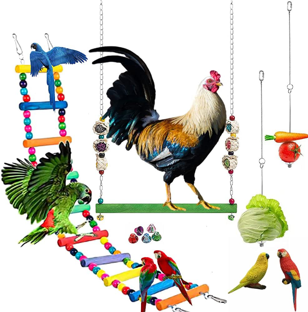 Birds Wooden Swing Toys Chicken, Veggies Skewer and Fruit Holder, Parrot Xylophone Toy, Hanging Feeder for Chicken, Hens, Bird, Parrot Rooster, Bird Cage and Chicken Coop Accessories Animals & Pet Supplies > Pet Supplies > Bird Supplies > Bird Cage Accessories FT HITA Multi-colored 2  