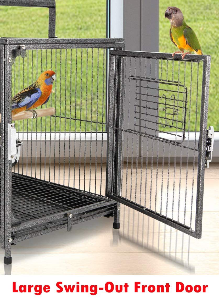 Mcage Portable Durable Heavy Duty Travel Veterinary Bird Parrot Carrier Cage Feeding Bowl Play Stand Perch with Handle Animals & Pet Supplies > Pet Supplies > Bird Supplies > Bird Cages & Stands Mcage   