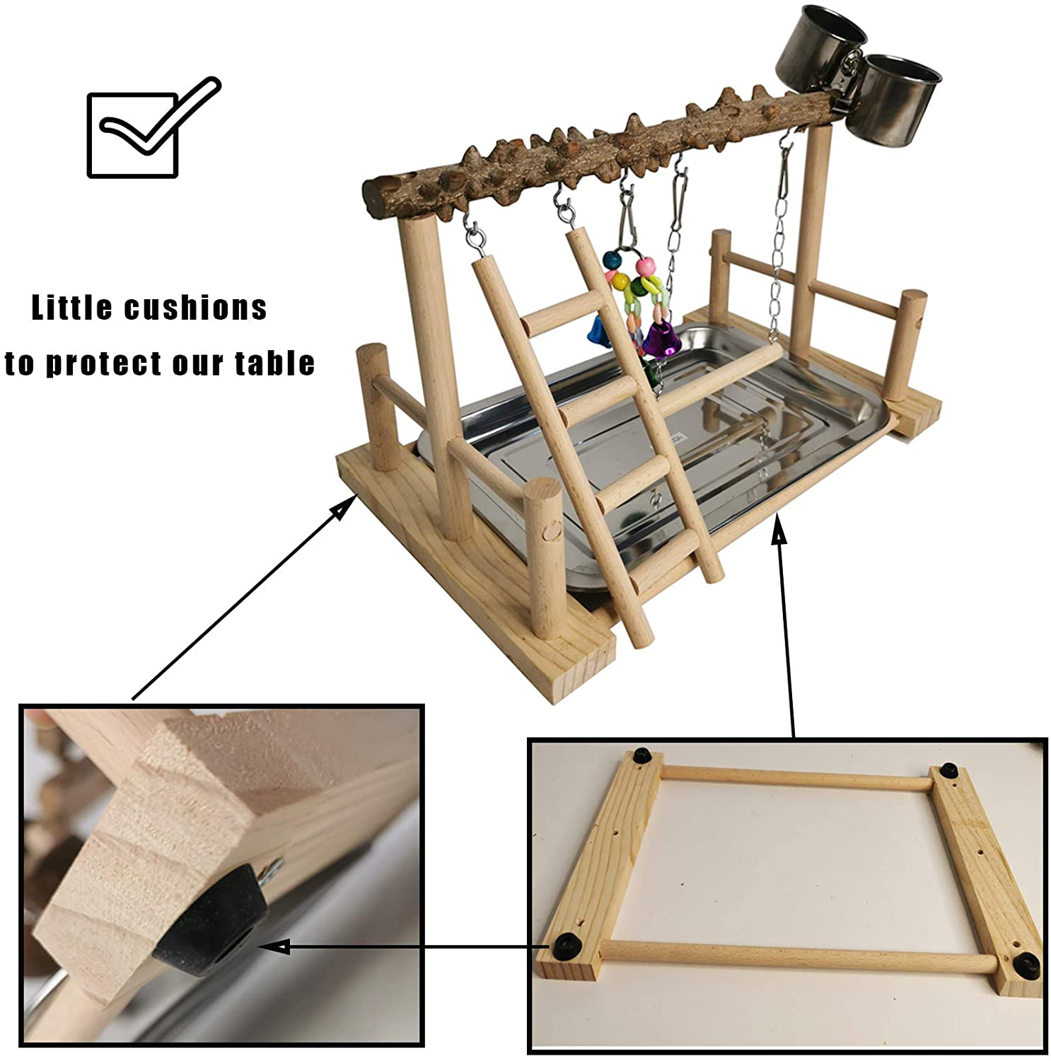 Hamiledyi Parrot Playground Bird Playstand Wood Exercise Play Perch Exercise Gym with Feeder Cups Toys Cockatiel with Ladder Hanging Swing for Pet Conure Lovebirds Life Activity Center Training Stand Animals & Pet Supplies > Pet Supplies > Bird Supplies > Bird Gyms & Playstands Hamiledyi   