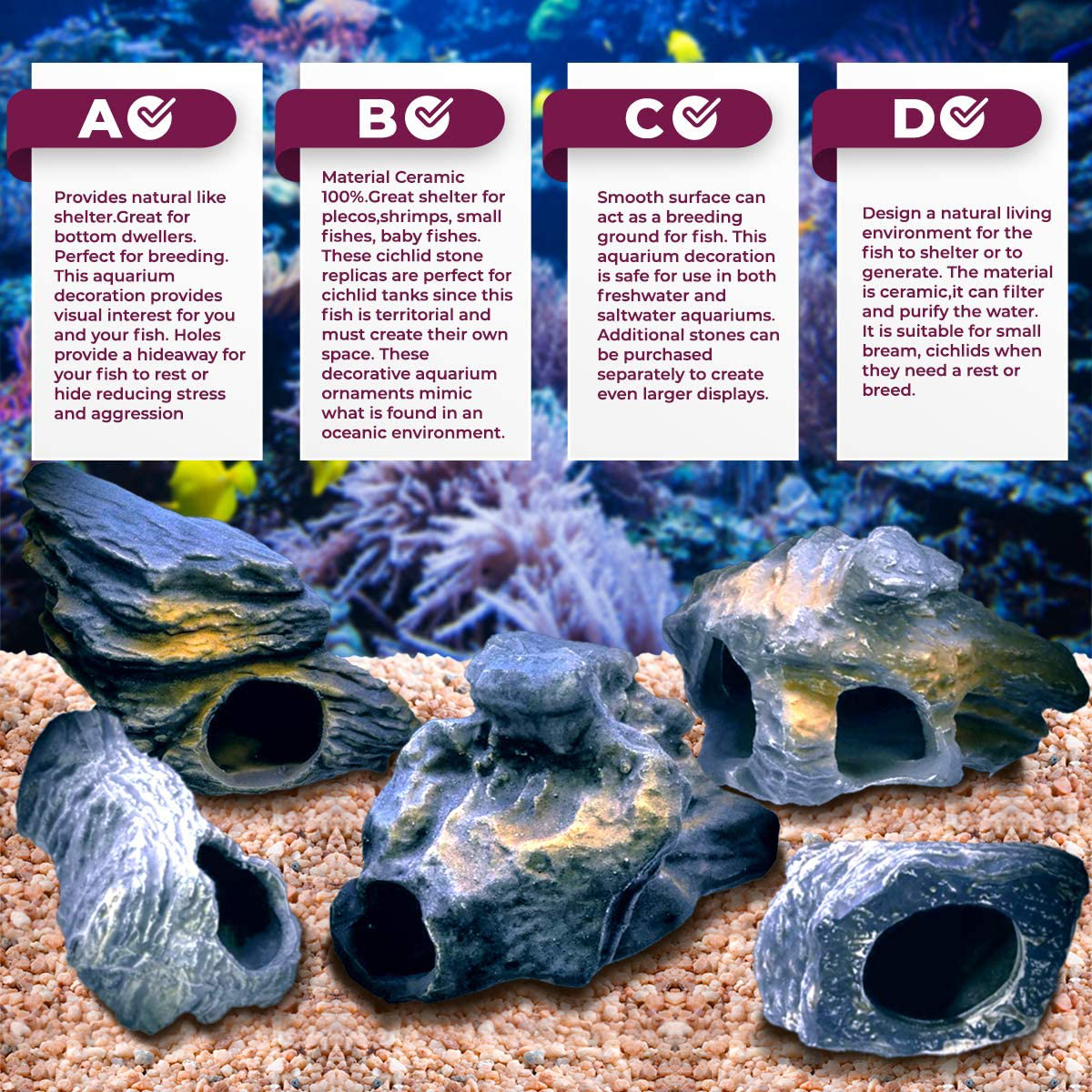 CORISRX BEST of YOUR LIFESTYLE DR. Moss Cichlid Stone 5 Pc Luxury Set - Ceramic Rock Cave Aquarium Decorations - Fish Tank Decor Animals & Pet Supplies > Pet Supplies > Fish Supplies > Aquarium Decor CORISRX BEST OF YOUR LIFESTYLE   