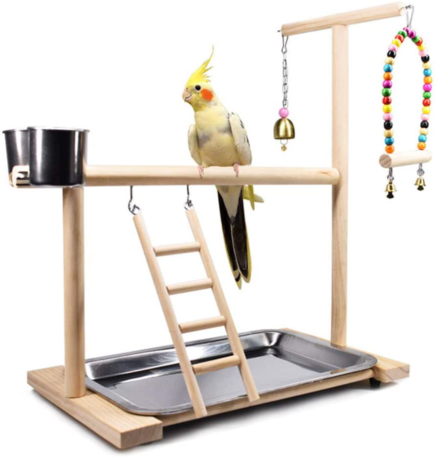 Bird Playground Parrot Playstand, Bird Play Stand with Feeder Seed Cups, Ladder Hanging Swing Chew Exercise Toys, for Conure Macaw Cockatiel Finch Small Animals Animals & Pet Supplies > Pet Supplies > Bird Supplies > Bird Gyms & Playstands Dbeans Flourithing   