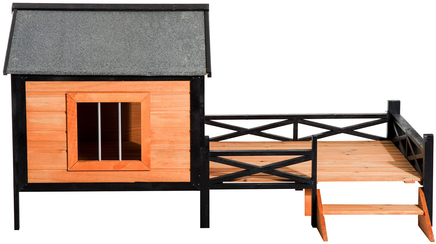 Pawhut 67" Large Wooden Cabin Style Elevated Outdoor Dog House with Porch