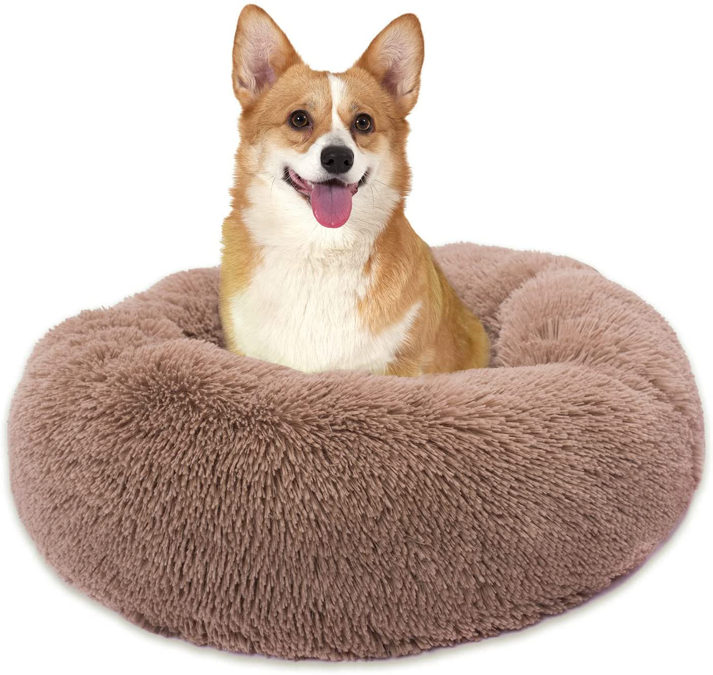 Calming Dog Bed Donut Cuddler - Faux Fur round Comfortable Pet Bed for Small Medium Large Dogs Calming Dog Bed Indoor Sleeping Cat Bed with Machine Washable Waterproof Bottom Fluffy Dog Cushion Bed
