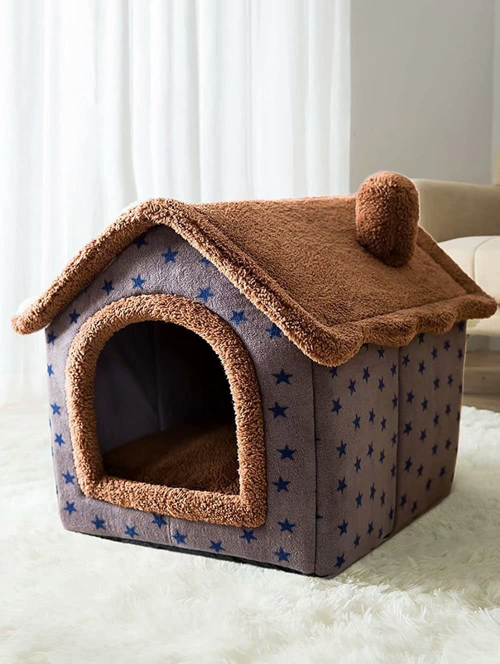 Dog House Kennel Soft Pet Bed Tent Indoor Enclosed Warm Plush Sleeping Nest Basket with Removable Cushion Travel Dog Accessory Coffee Animals & Pet Supplies > Pet Supplies > Dog Supplies > Dog Houses Petpany Coffee Dog 4 S 15.4x14.2x13.4 inch 