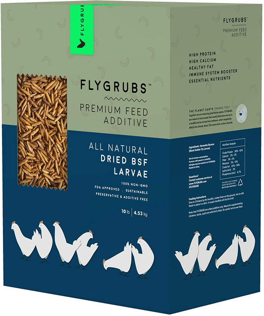 FLYGRUBS Superior to Dried Mealworms for Chickens (10 Lb) - 85X More Calcium than Meal Worms - Non-Gmo Chicken Feed Additive & Molting Supplement - BSFL Treats for Hens, Ducks, Wild Birds… Animals & Pet Supplies > Pet Supplies > Bird Supplies > Bird Treats FLYGRUBS   