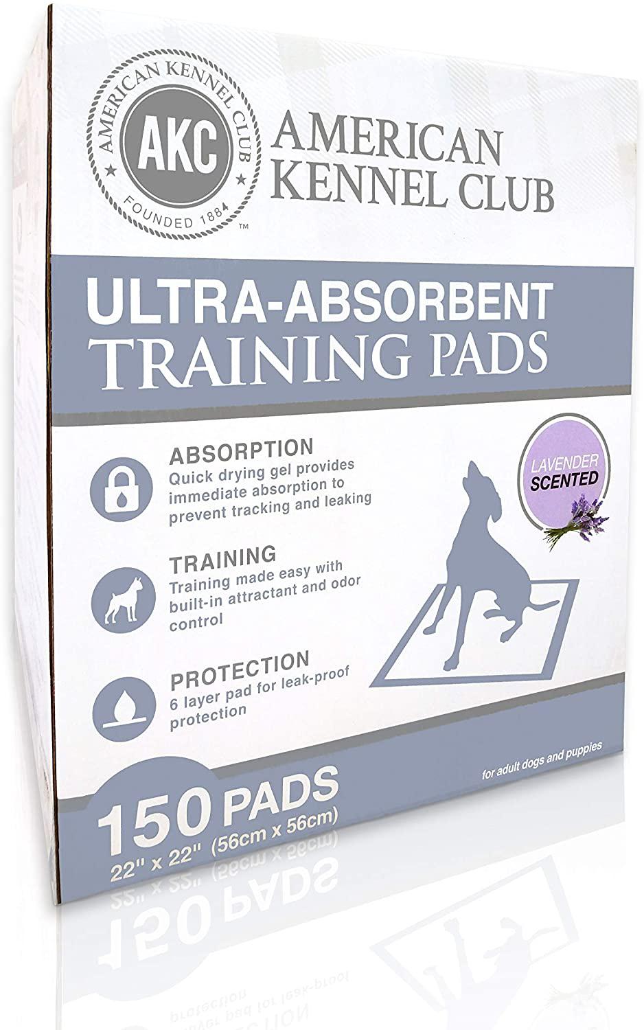 American Kennel Club Pet Training and Puppy Pads, Regular and Extra Large Animals & Pet Supplies > Pet Supplies > Dog Supplies > Dog Kennels & Runs American Kennel Club Lavender Scented 22" x 22" - Pack of 150 