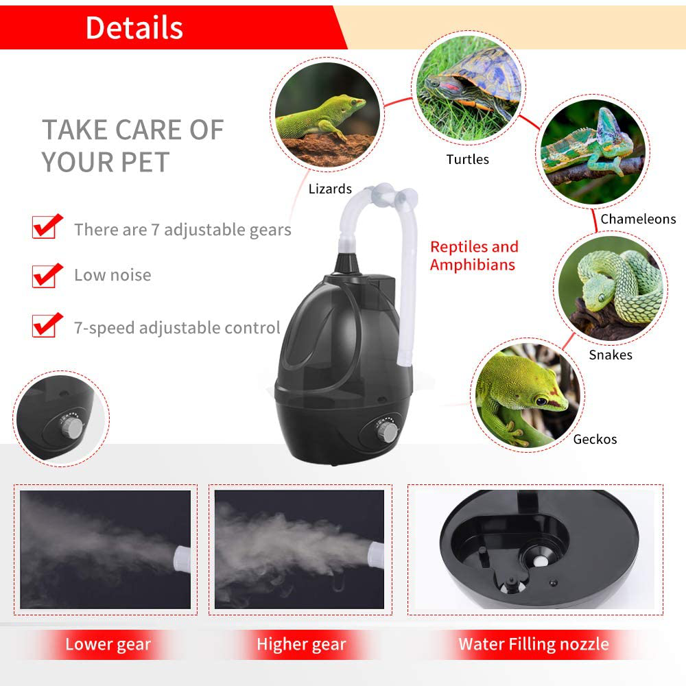 BETAZOOER Reptile Humidifiers Mister Fogger with Extension Tube/Hose, Suitable for Reptiles/Amphibians/Herps/Vivarium with Terrariums and Enclosures (2.5 Liter Tank)