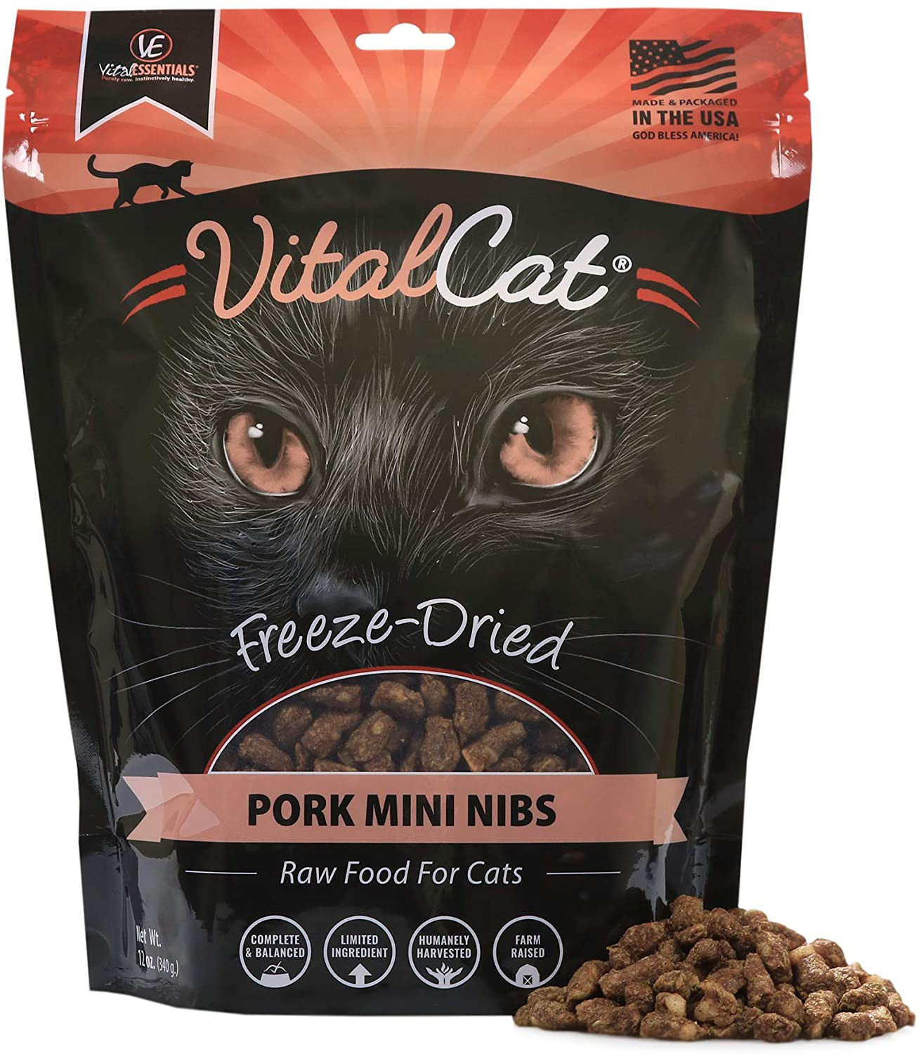 Vital Cat Freeze Dried Pork Mini Nibs Cat Food, 12 Oz Animals & Pet Supplies > Pet Supplies > Cat Supplies > Cat Treats Vital Essentials   