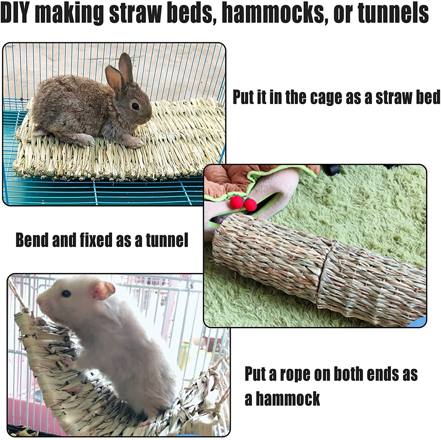 Hamiledyi Bunny Grass Mat Woven Bed Mat Natural Straw Hay Mats Rabbit Handmade Bedding Sleeping Grinding Nesting and Chewing Toy for Guinea Pig Hamster Chinchilla Squirrel Hedgehog Animals & Pet Supplies > Pet Supplies > Small Animal Supplies > Small Animal Bedding Hamiledyi   