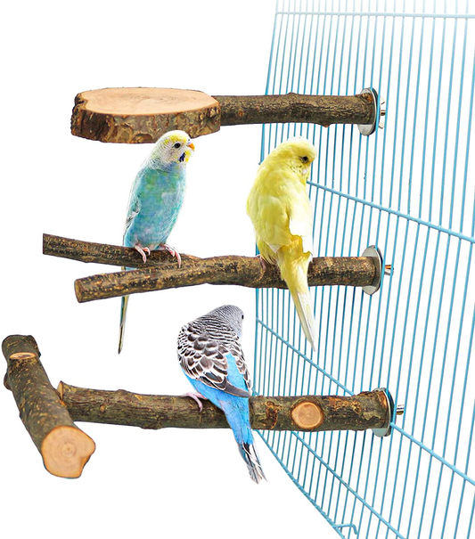 Roundler 3 Pack Apple Wood Bird Perch for Cage, Natural Wooden Parrot Perch Stand Platform Exercise Climbing Paw Grinding Toy Playground Accessories for Parakeet, Conure, Cockatiel, Budgie, Lovebirds Animals & Pet Supplies > Pet Supplies > Bird Supplies > Bird Cage Accessories Roundler H02  