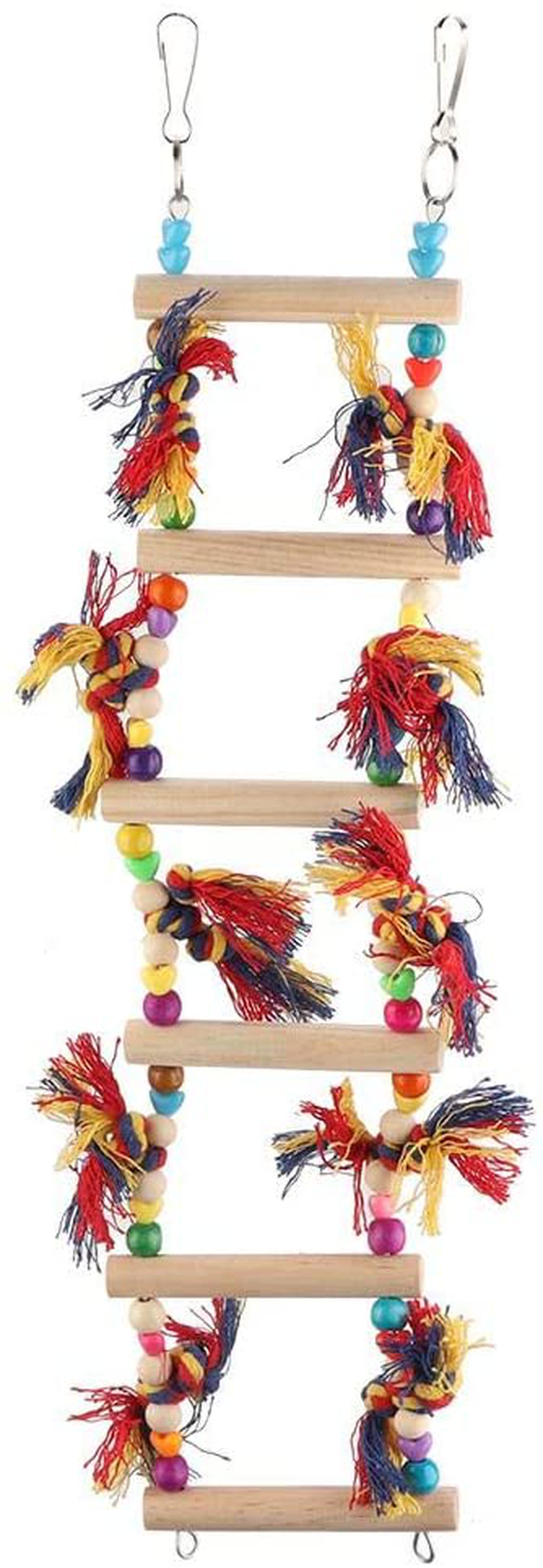 HEEPDD Parrot Hanging Ladder Toys, Bird Nature Wood Chewing Playthings Parakeets Conures Hanging Swinging Standing Perch Cage Accessory for Small and Medium-Sized Parrots