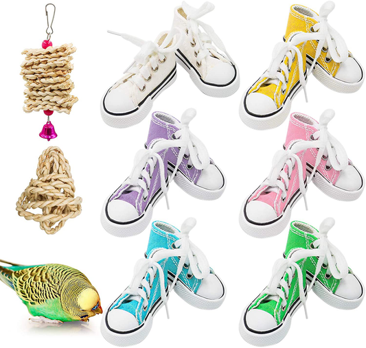 Bird Chewing Toys, 12 Pieces Parrot Sneakers Colorful Cotton Shredder Hanging Cage Bite Toys for Small Parakeets, Cockatiel, Conures, Finches, Budgie, Mynah, Finche, Love Birds,Dove, Parrotlet Animals & Pet Supplies > Pet Supplies > Bird Supplies > Bird Toys Roundler   