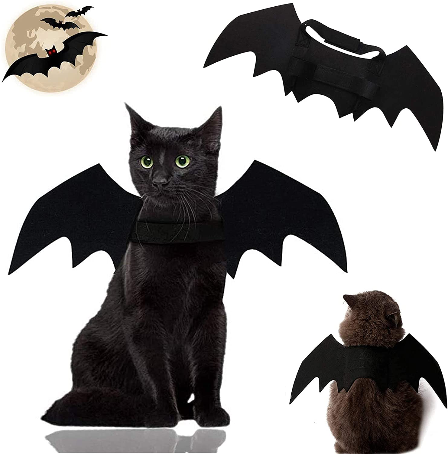 CAISANG Cat Halloween Costume, Cat Bat Wings Small Dog Costume Outfits for Cosplay, Pet Costumes, Dress up Accessories Apparel for Cat, Small Dogs - Black Animals & Pet Supplies > Pet Supplies > Cat Supplies > Cat Apparel CAISANG Small  