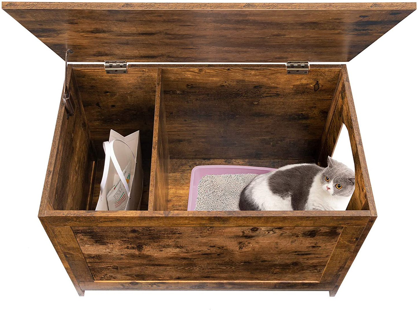 HOOBRO Cat Litter Box Enclosure, Hidden Cat Litter Box Furniture, 31.5 X 19.7 X 21.3 Inches, Flip Top Cat Washroom Bench, with Divider Enlarge Cat House Nightstand for Fat Cat, Rustic Brown BF02MW01 Animals & Pet Supplies > Pet Supplies > Cat Supplies > Cat Furniture HOOBRO   