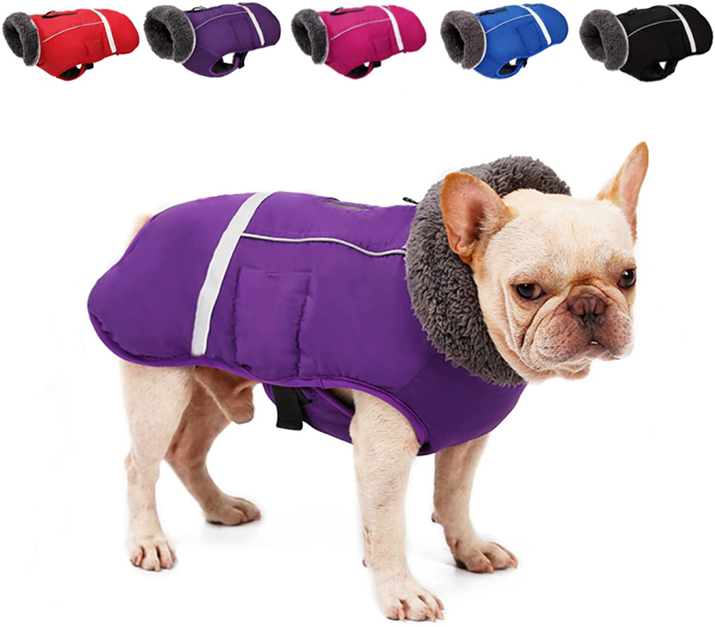 Doglay Dog Winter Coat with Thicken Furry Collar, Reflective Warm Pet Jacket Waterproof Windproof Dog Clothes for Cold Weather, Soft Puppy Vest Apparel for Small Medium Large Dogs Animals & Pet Supplies > Pet Supplies > Dog Supplies > Dog Apparel Doglay Purple L(Chest : 19.7-27.56" , Back :16.53") 