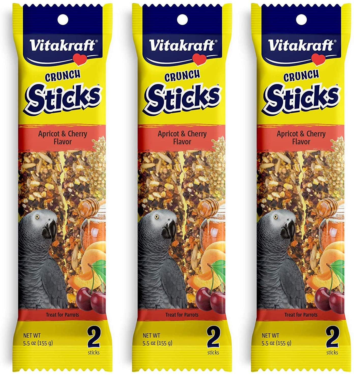 Vitakraft 3 Pack of Apricot & Cherry Crunch Sticks for Parrots, 2 Sticks Each Animals & Pet Supplies > Pet Supplies > Bird Supplies > Bird Treats Vitakraft   