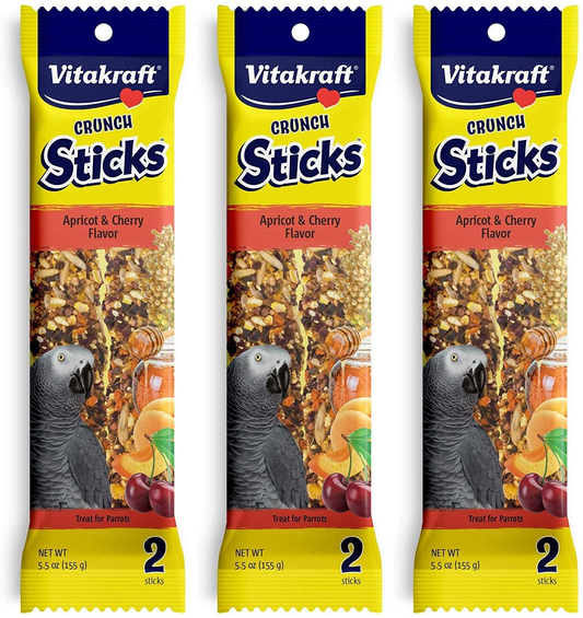 Vitakraft 3 Pack of Apricot & Cherry Crunch Sticks for Parrots, 2 Sticks Each Animals & Pet Supplies > Pet Supplies > Bird Supplies > Bird Treats Vitakraft   