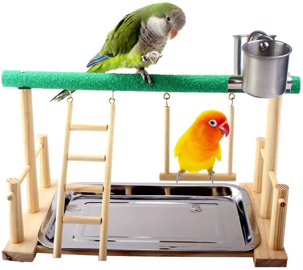 QBLEEV Parrots Playstand Bird Playground Wood Perch Gym Stand Playpen Ladder with Toys Exercise Playgym for Conure Lovebirds Animals & Pet Supplies > Pet Supplies > Bird Supplies > Bird Cages & Stands QBLEEV   