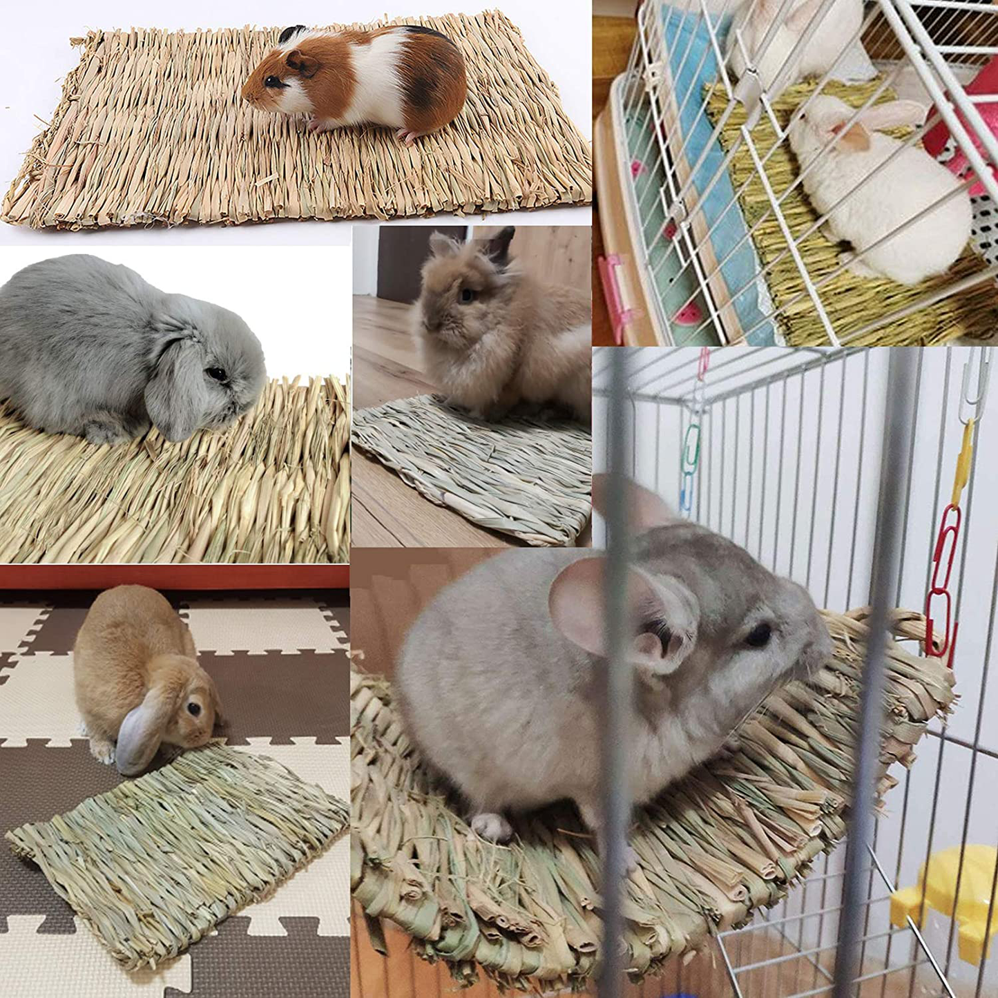 Hamiledyi Rabbit Grass Mat Woven Pet Bed Nature Hay Mat Chewing Play Toy Grass Mats Bunny Bedding Nest for Small Animal Guinea Pig Chinchilla Ferret Parrot Hamster (3Pack) Animals & Pet Supplies > Pet Supplies > Small Animal Supplies > Small Animal Bedding Hamiledyi   