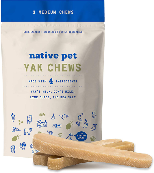 Native Pet Yak Chews for Dogs (Small, Medium, Large, and XL) - Pasture-Raised and Organic Yak Cheese Himalayan Dog Chews for Oral Health - Long-Lasting, Low Odor, Protein Rich Animals & Pet Supplies > Pet Supplies > Small Animal Supplies > Small Animal Treats Native Pet Medium (Pack of 3)  