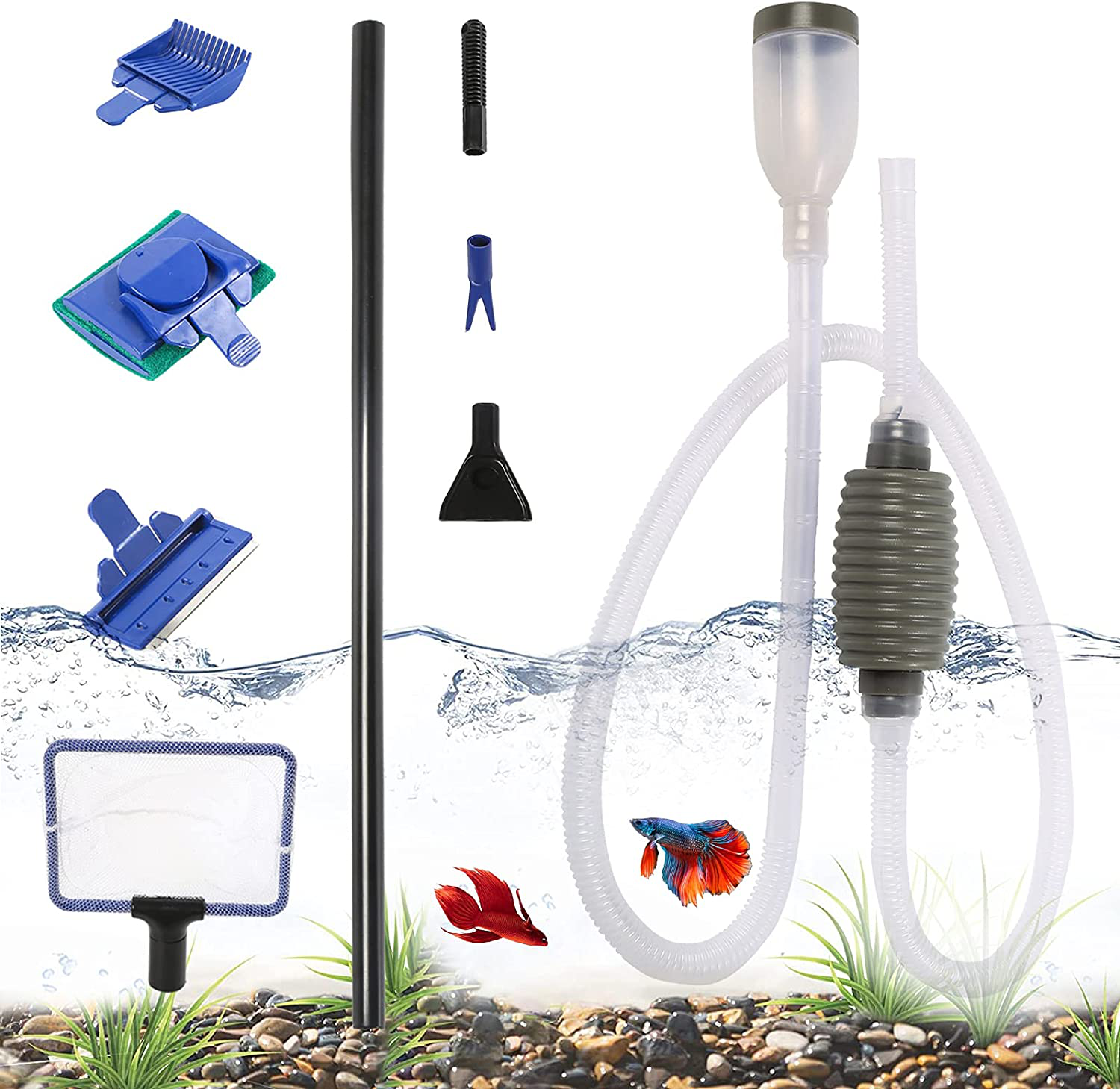 Fish Tank Cleaning Tools, Aquarium Gravel Cleaner Siphon Fish Tank Vacuum Cleaner, Algae Scrapers Set 5 in 1 Fish Tank Gravel Cleaner, Siphon Vacuum for Water Changing and Sand Cleaner (20-65 Gal) Animals & Pet Supplies > Pet Supplies > Fish Supplies > Aquarium Cleaning Supplies Llglmypet   