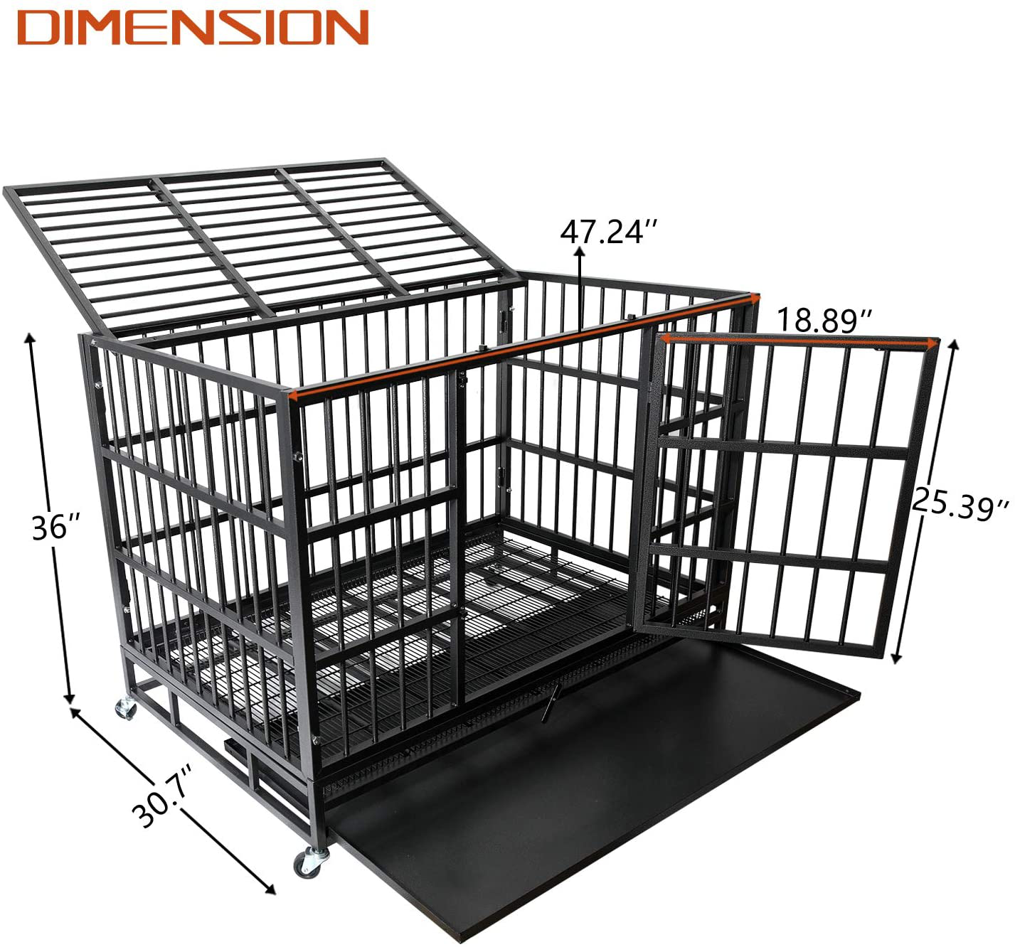 Otaid 48 Inch Heavy Duty Indestructible Dog Crate Cage Kennel with Whe KOL PET
