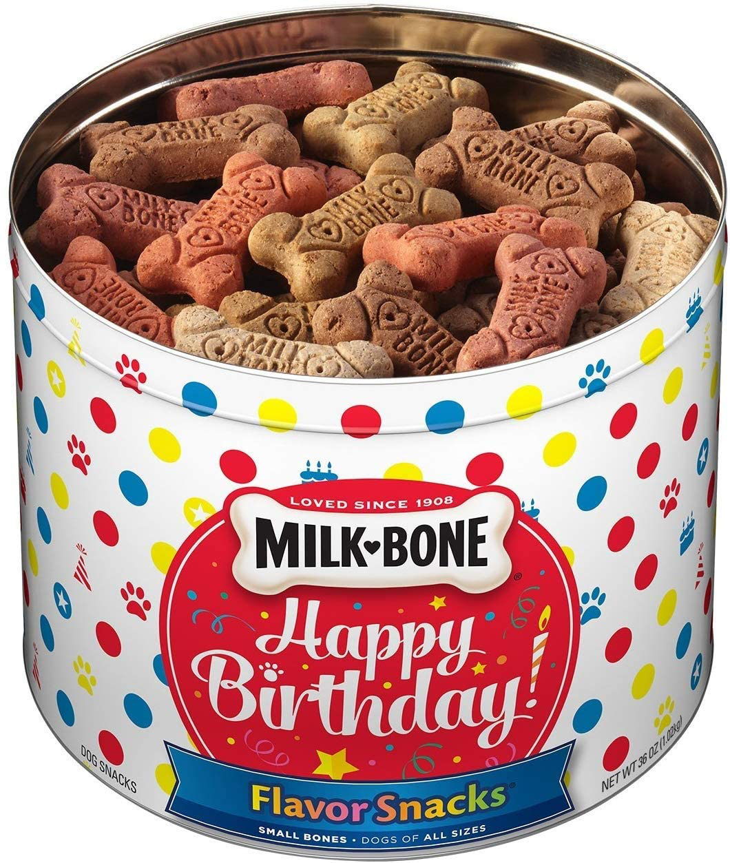 Milk-Bone Flavor Snacks Birthday Dog Treats, Small/Medium Biscuits, 36 Ounce Tin Animals & Pet Supplies > Pet Supplies > Dog Supplies > Dog Treats Milk-Bone   