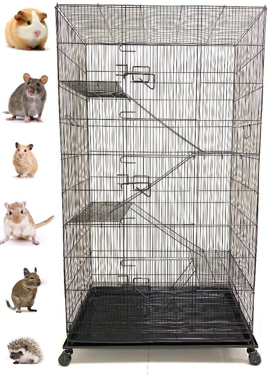 Large 4/5-Levels Ferret Chinchilla Hamster Suger Glider Gerbil Rats Mouse Mice Guinea Pig Rodent Degu Dagus Squirrel Small Animal Critter Cage, Tight 3/8-Inch Bar Spacing Animals & Pet Supplies > Pet Supplies > Small Animal Supplies > Small Animal Habitats & Cages Mcage Black  