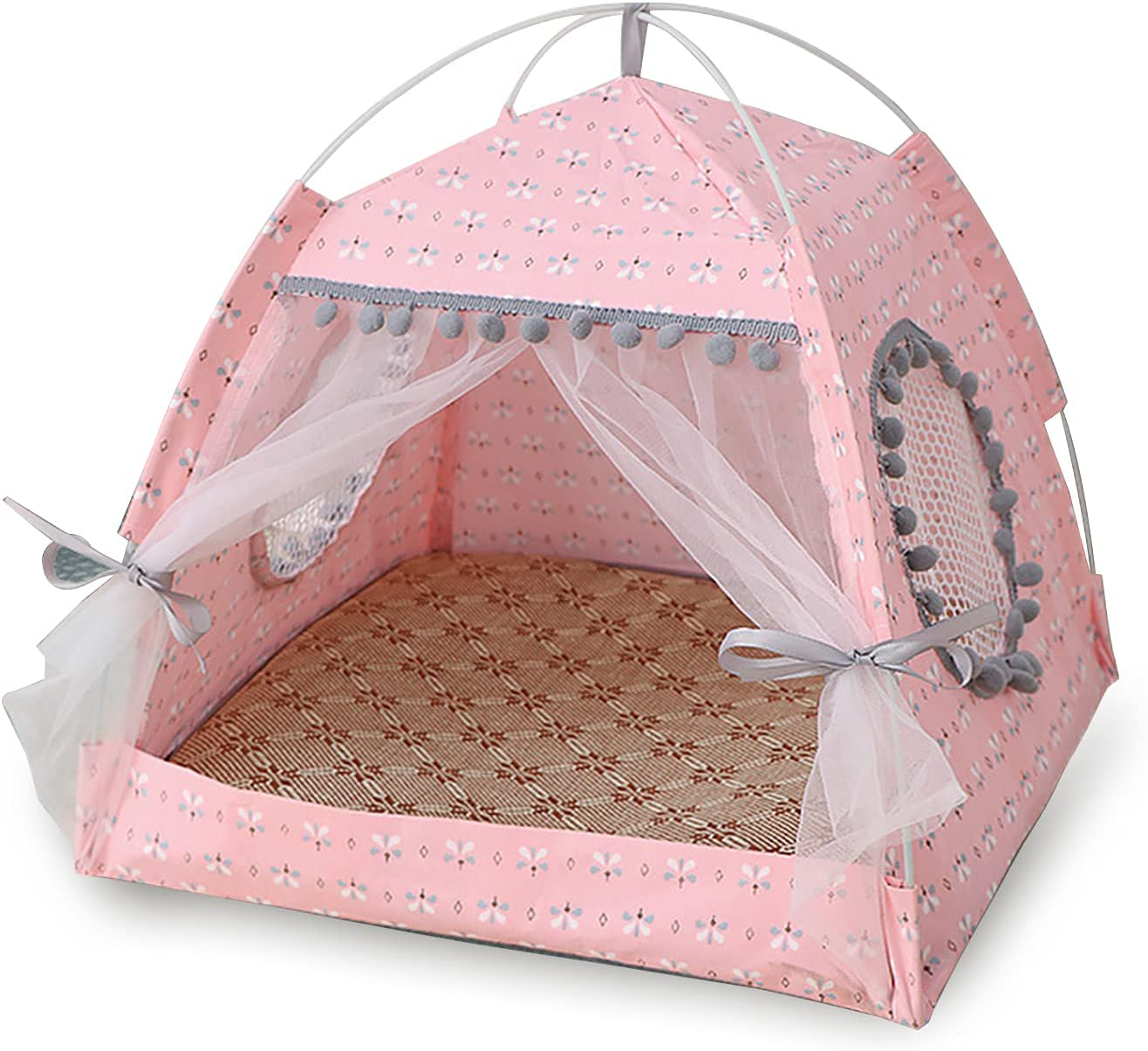 Gigreinc Cat Princess Indoor Tent House Pet Dog Cute Floral Cave Nest Bed Portable Dog Tents (M:38X38X36Cm/15X15X14Inch, Floral Pink) Animals & Pet Supplies > Pet Supplies > Dog Supplies > Dog Houses Gigreinc   