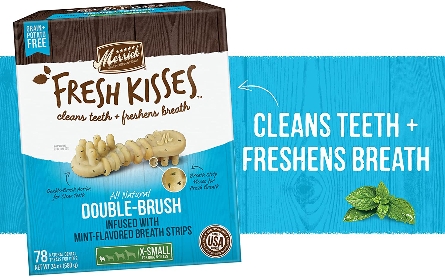 Merrick Fresh Kisses Oral Care Dental Dog Treats for Dogs Small Dogs 5-15 Lbs