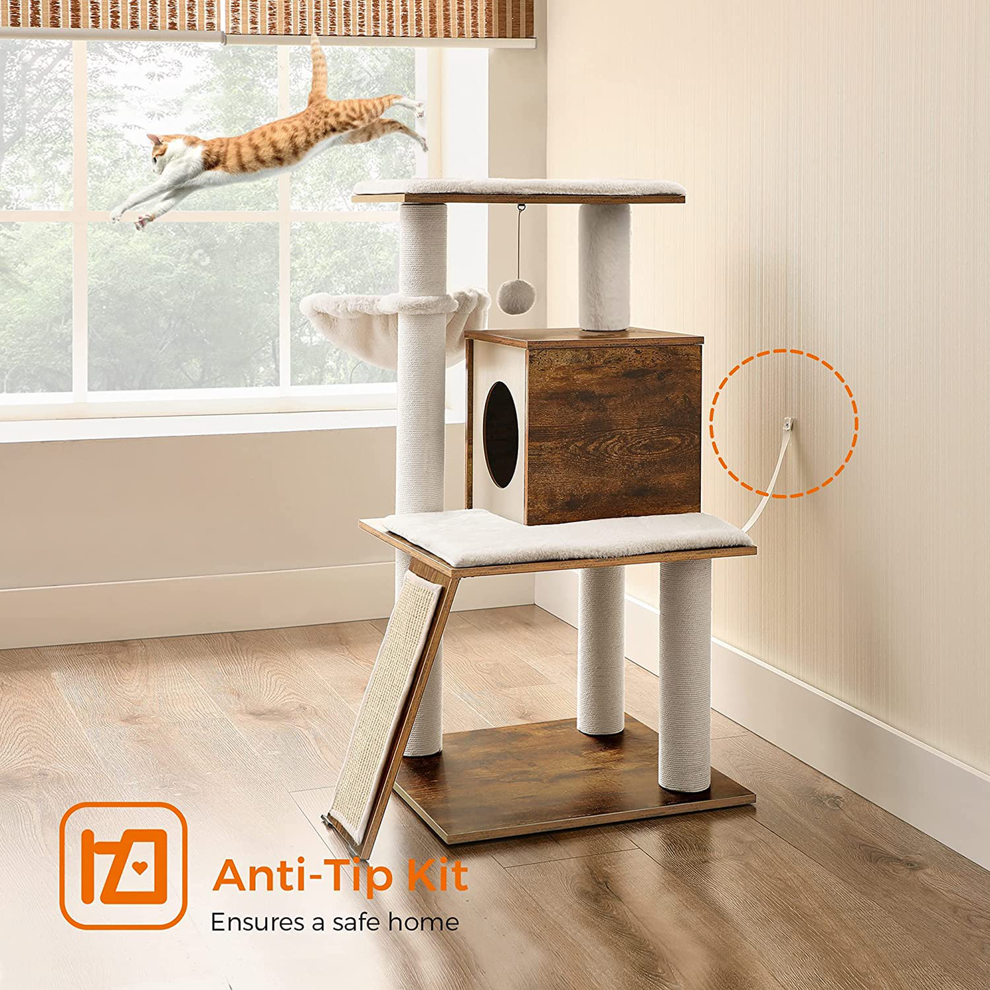 FEANDREA Cat Tree, Modern Cat Tower, Wood Cat Condo Furniture with Scratching Posts for Large/Small Cats，37.8 Inches, Walnut Color UPCT071H01 Animals & Pet Supplies > Pet Supplies > Cat Supplies > Cat Furniture FEANDREA   