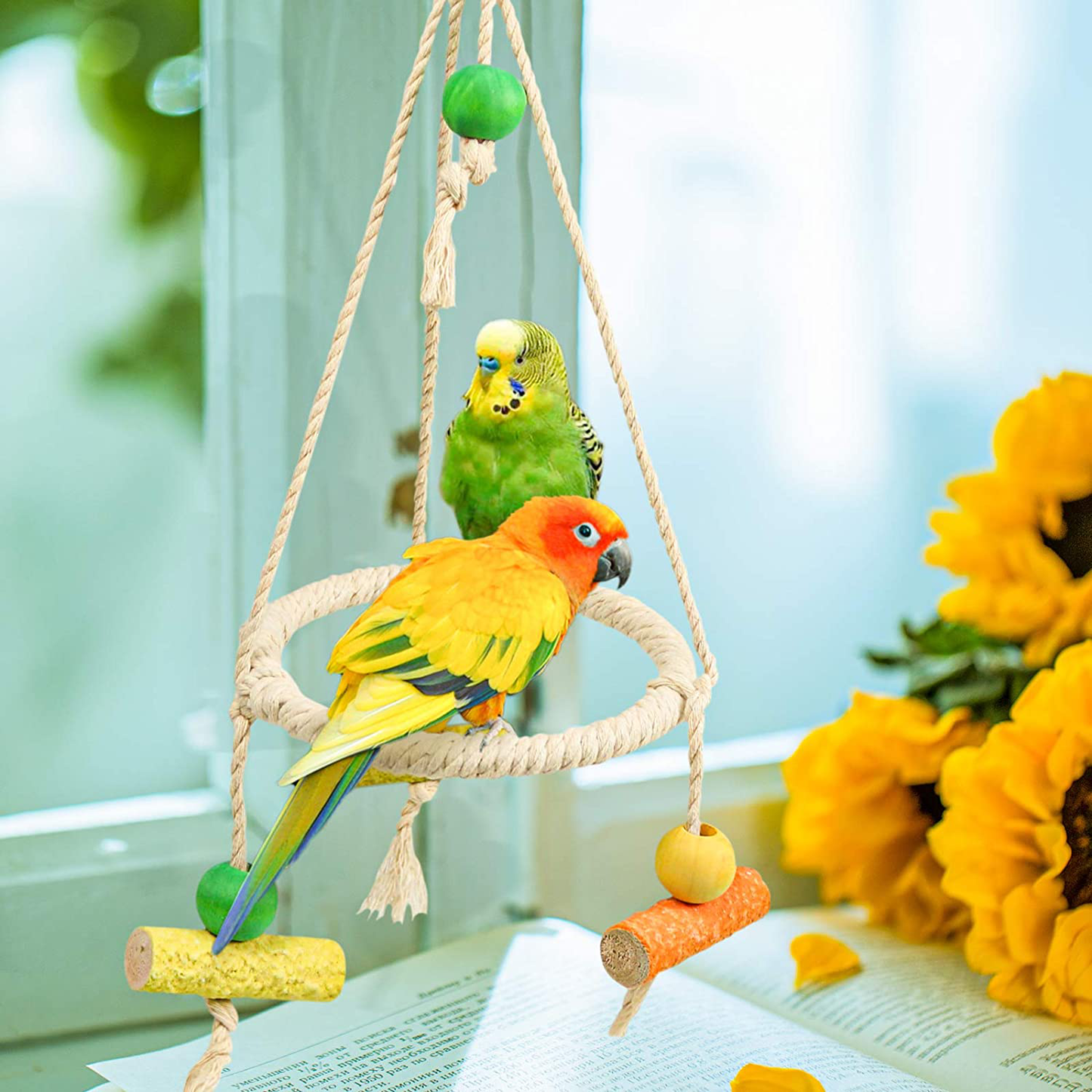 Bird Perch Stand Parrot Rope Swing Hanging Toy,Circle Ring Parakeet Perch Swing Toys&Bird Platform Parrot Stand Playground for Budgie Conure Finches Lovebird Cockatiel Cockatoo Exercise Toys Animals & Pet Supplies > Pet Supplies > Bird Supplies > Bird Cage Accessories Roundler   