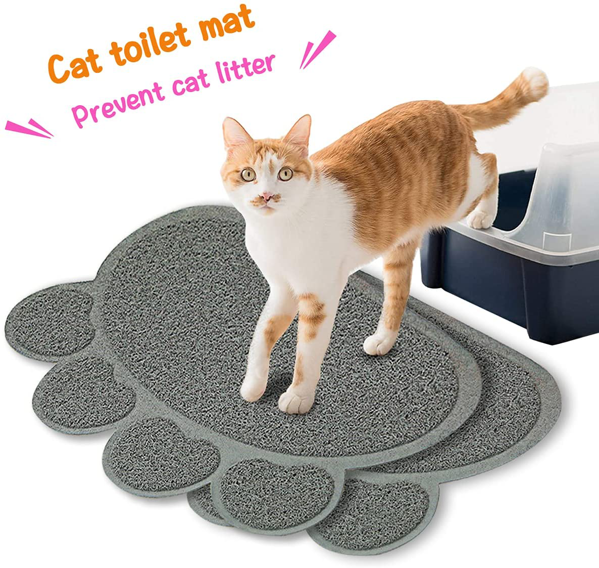 LYCEBELL Cat Litter Mat, Pet Dog Kitty Litter Trapping Mat, Paw Shape Dish Bowl Food Water Placemat, Litter Lock Mesh, Easy to Clean (Gray) - 2 Pack Animals & Pet Supplies > Pet Supplies > Cat Supplies > Cat Litter Box Mats LYCEBELL   