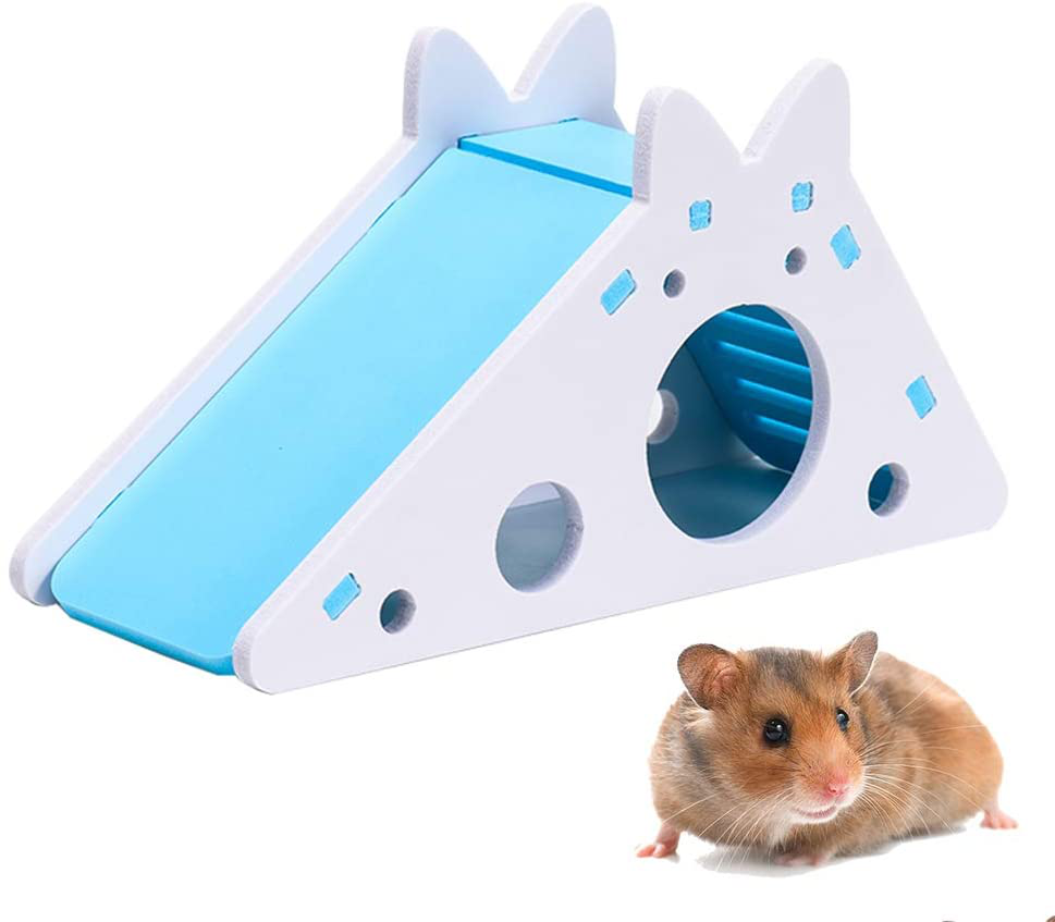 CHUQIANTONG Hamster Hideout,Cute Hamster Exercise Toy Wooden Hamster House with Ladder Slide for Guinea Pig Hamster Cage Accessories,Small Animal Habitat Sleeping Nest Animals & Pet Supplies > Pet Supplies > Small Animal Supplies > Small Animal Habitat Accessories CHUQIANTONG Blue  