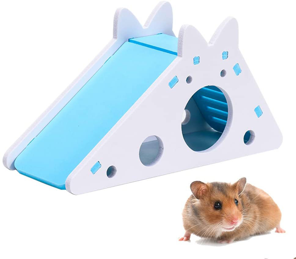 CHUQIANTONG Hamster Hideout,Cute Hamster Exercise Toy Wooden Hamster House with Ladder Slide for Guinea Pig Hamster Cage Accessories,Small Animal Habitat Sleeping Nest