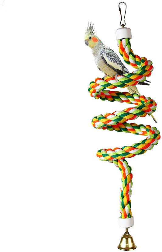 Bird Rope Perch Comfy Cotton Spiral Bungee Swing Climbing Standing Ladder for Bird Cage Parrot Toy with Bell