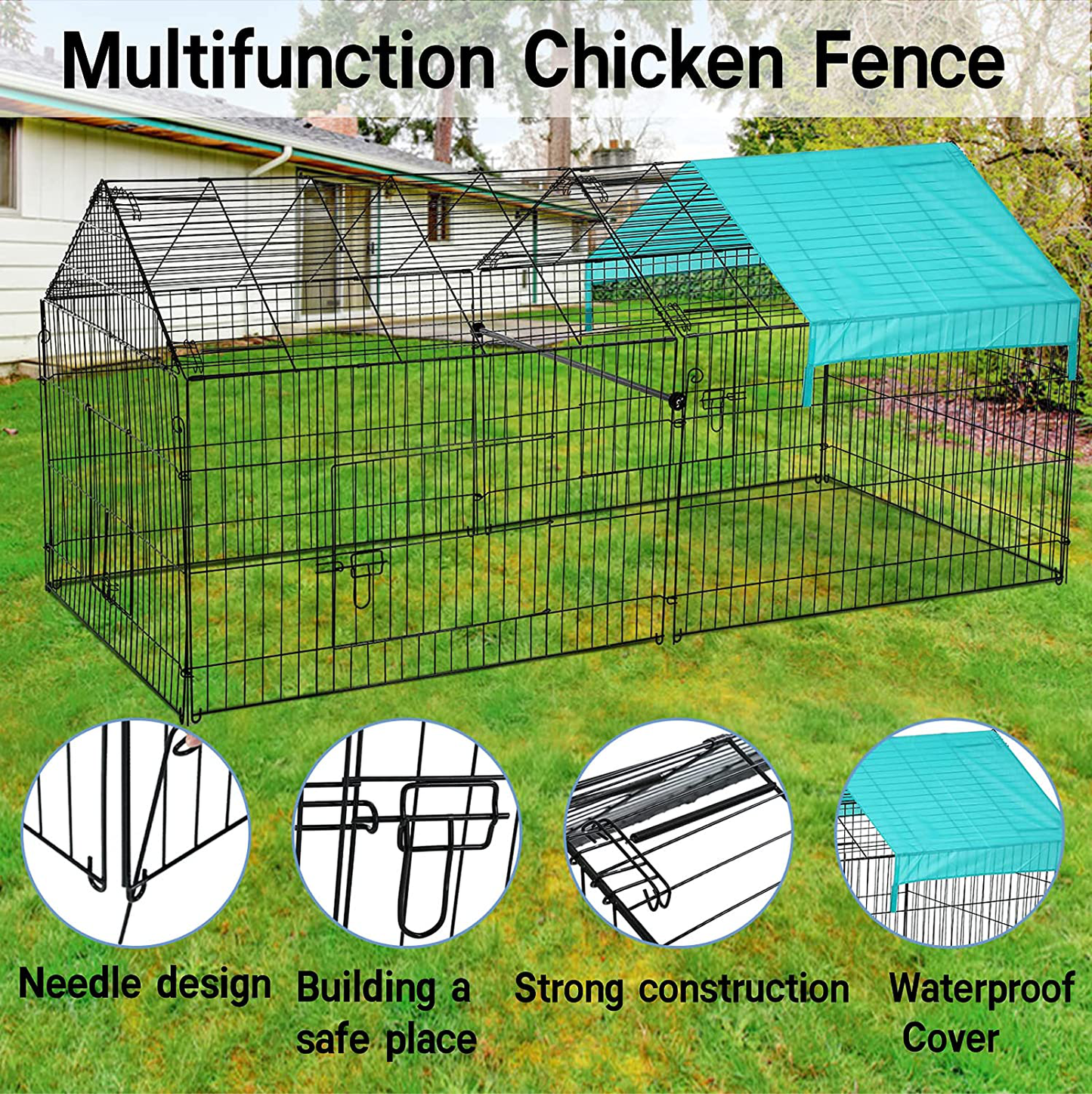 Tyyps Large Metal Chicken Coop Walk-In Poultry Cage Kennel with Waterproof and Anti-Ultraviolet Cover Fence Pet Playpen Foldable Outdoor for Backyard Farm, Black