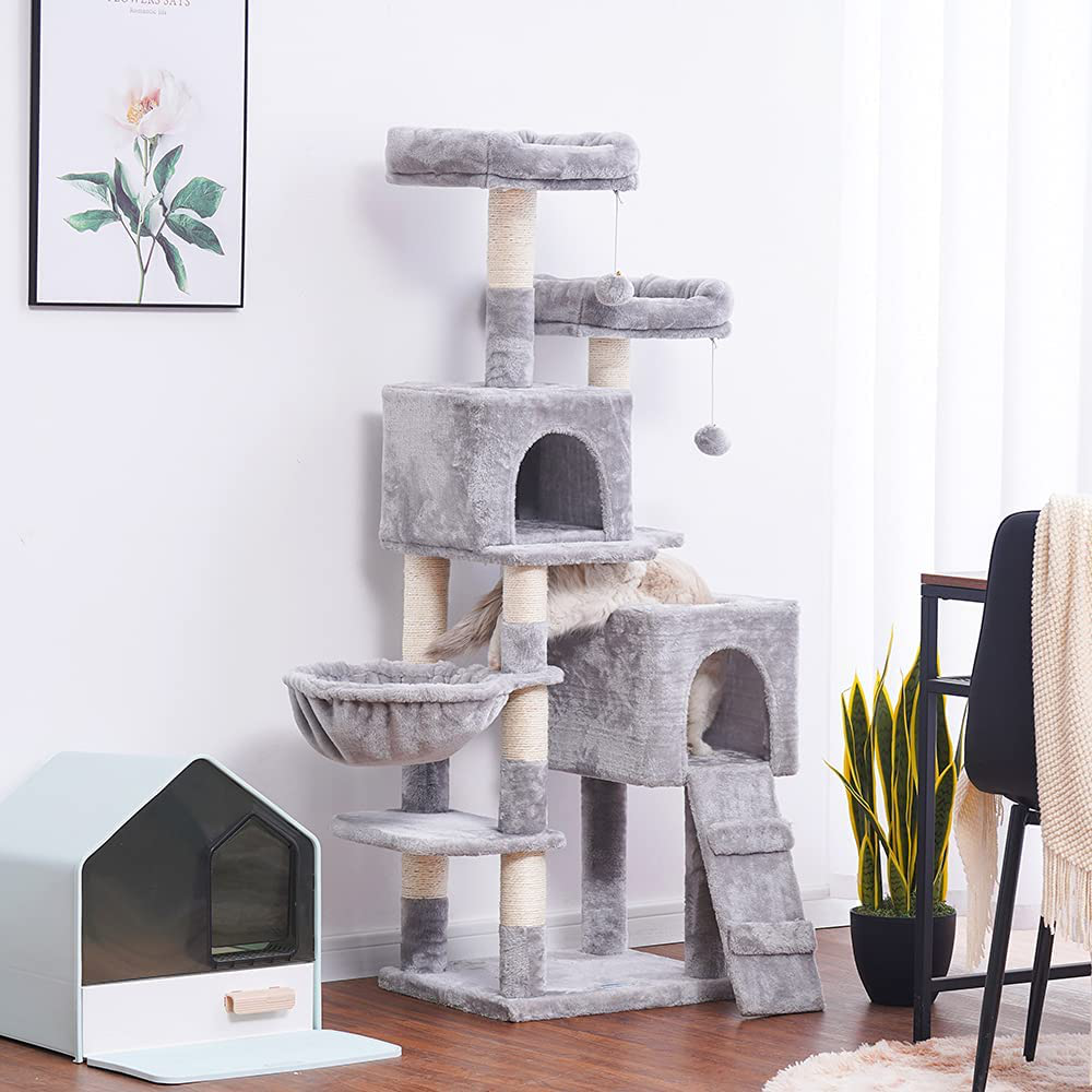 Hey-Brother 58'' Multi-Level Cat Tree Condo Furniture with Sisal-Covered Scratching Posts, 2 Plush Condos, Hammock for Kittens, Cats and Pets Animals & Pet Supplies > Pet Supplies > Cat Supplies > Cat Furniture Hey-brother   