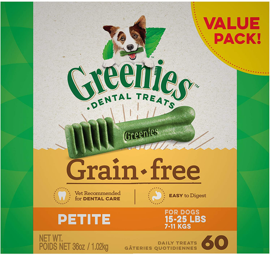 GREENIES Grain Free Natural Dental Dog Treats - Petite (15-25 Lb. Dogs) Animals & Pet Supplies > Pet Supplies > Dog Supplies > Dog Treats Greenies 60 Count (Pack of 1)  